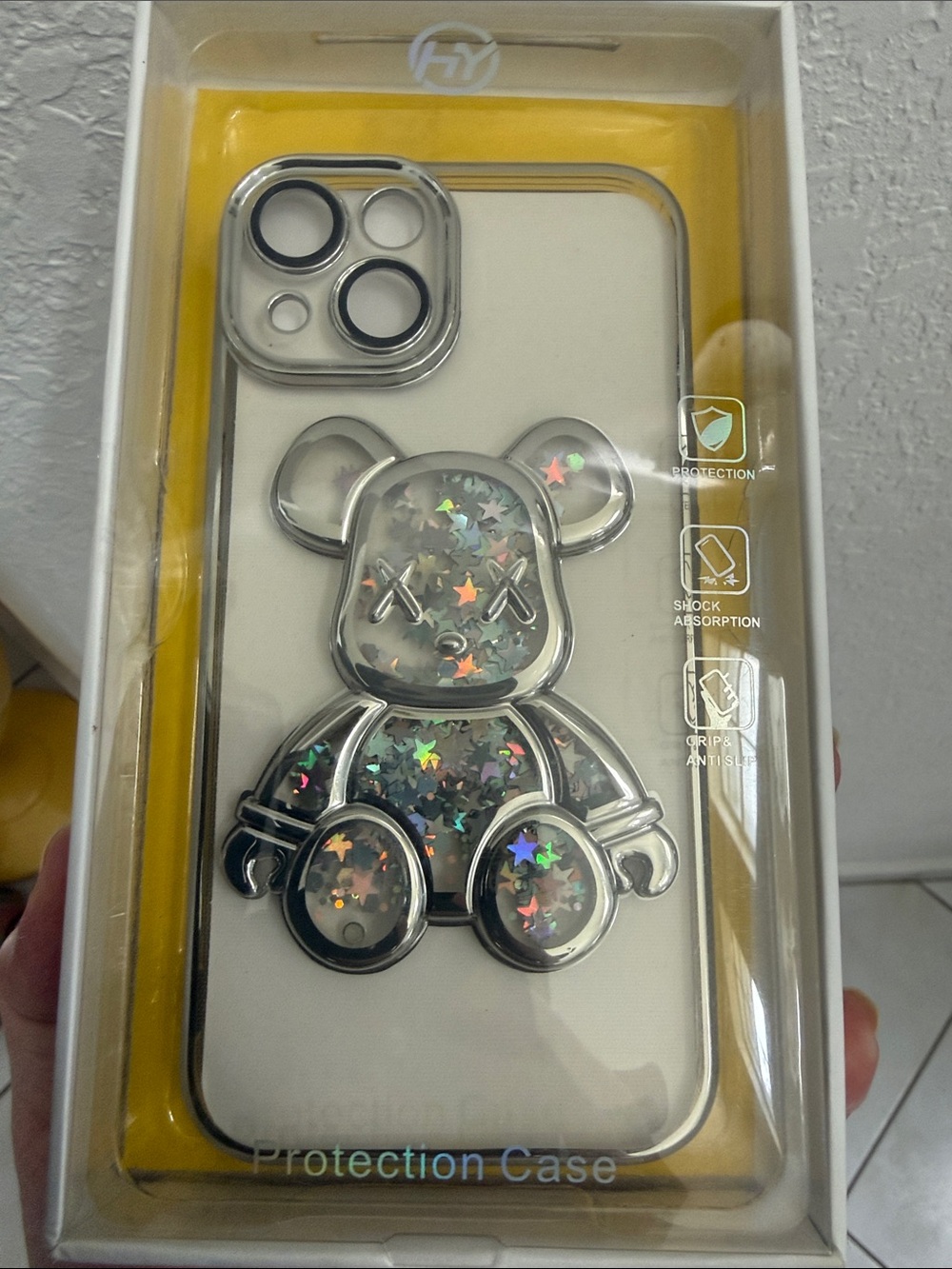 O phone 14 Clear White Phone Case with Silver Bear Glitter Accent